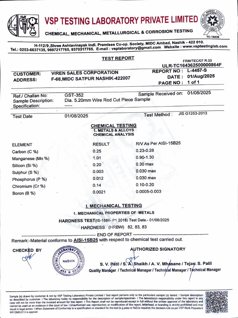 Chemical and Mechanical Test Reports | PDF | Metals | Chromium