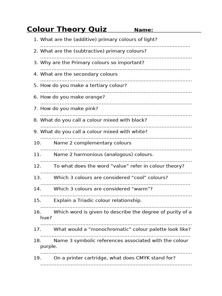 Colour Theory Quiz Questions and Answers | PDF