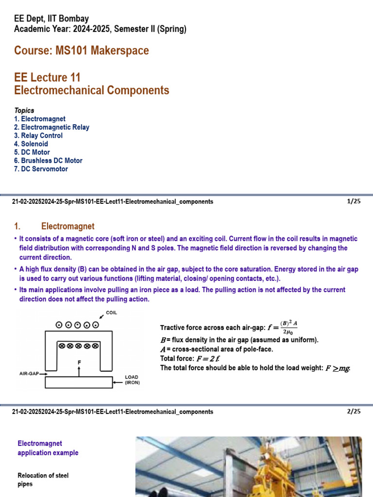 2024 25 SPR MS101 EE Lect11 Electromechanical Components Ver2025feb21b ...