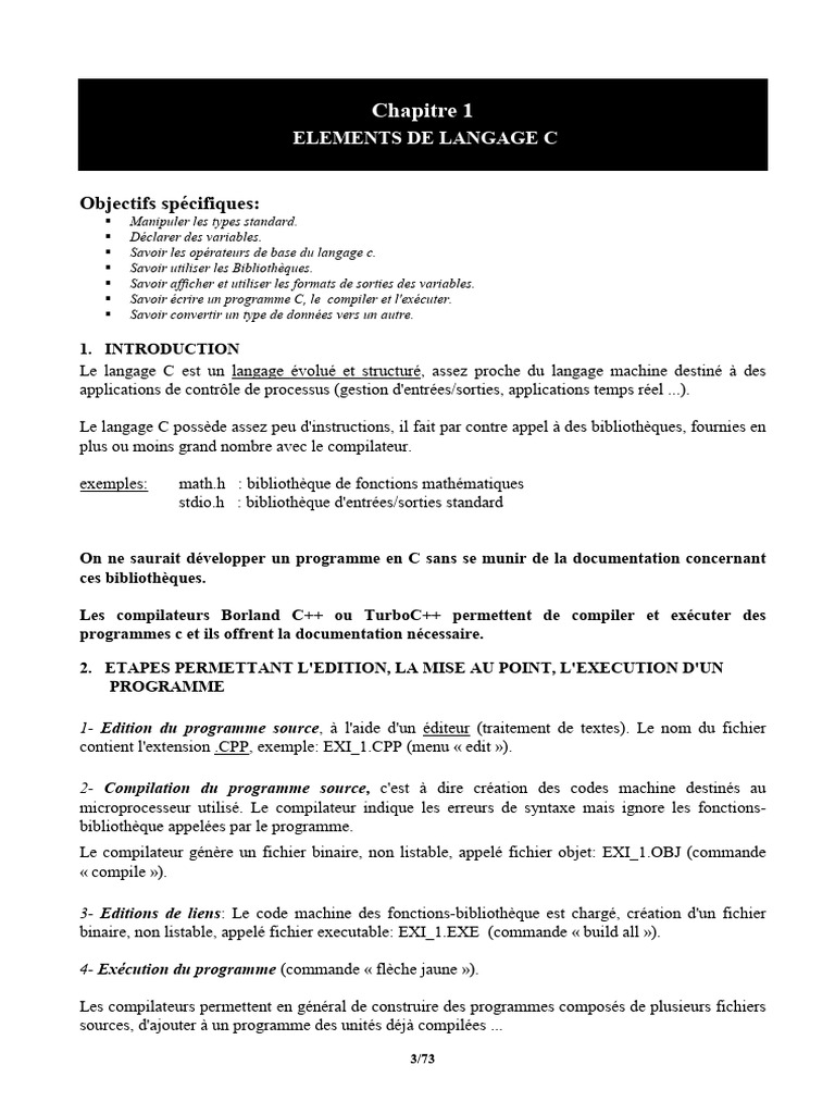 Introduction au langage C et ses bases | PDF | C (Langage de ...