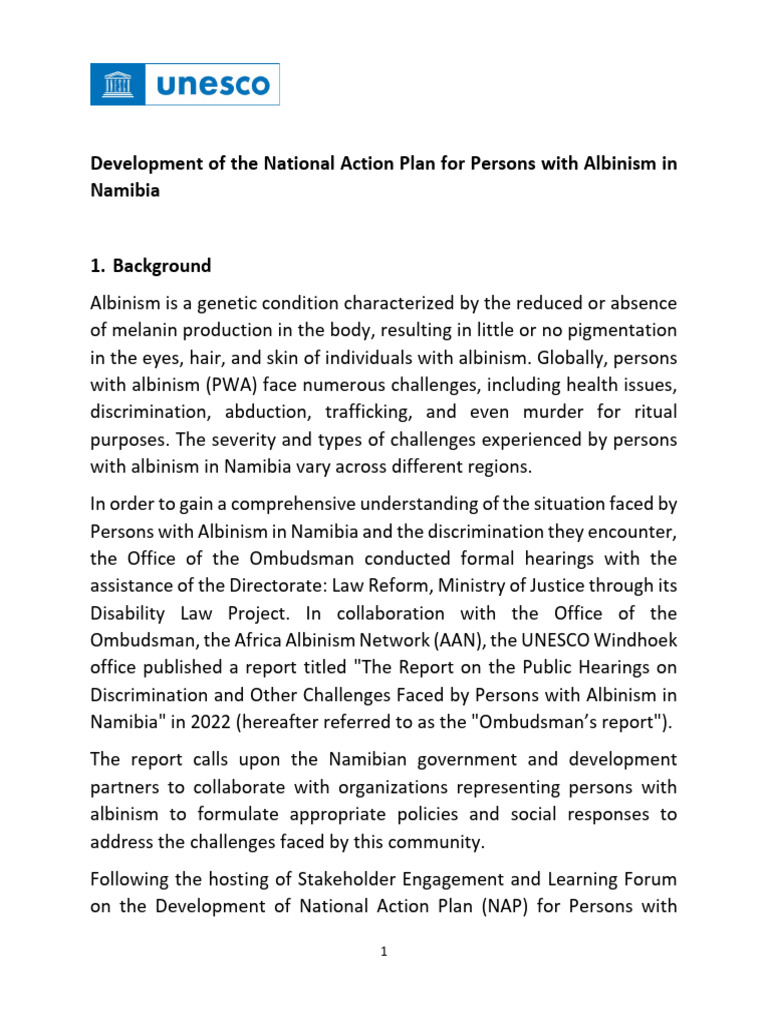 Namibia National Action Plan for Albinism | PDF | Namibia