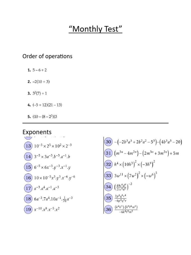 Monthly Test 1 | PDF