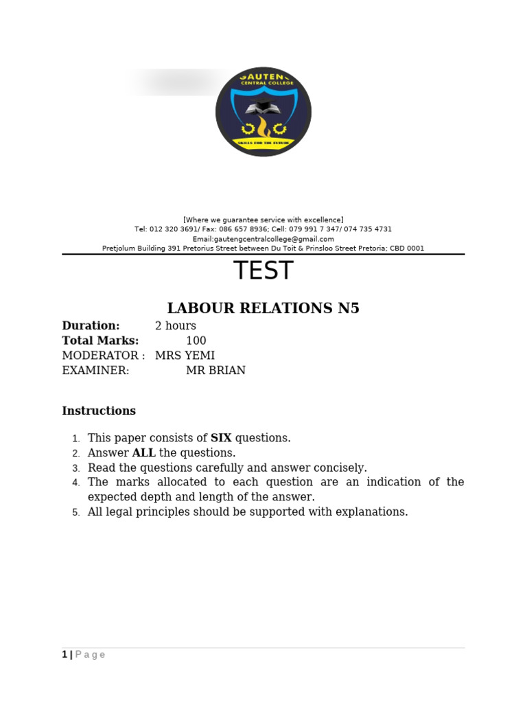 Labour Relations N5 Exam Guide | PDF | Mediation | Collective Bargaining