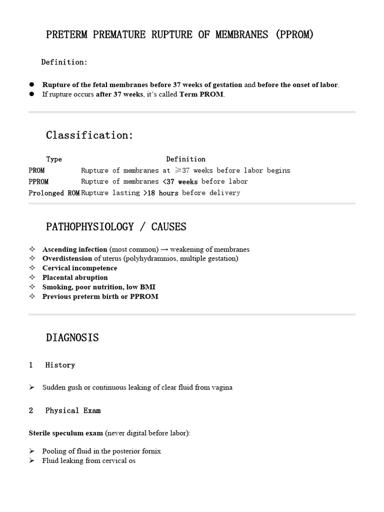 Understanding PPROM: Causes and Management | PDF | Childbirth ...