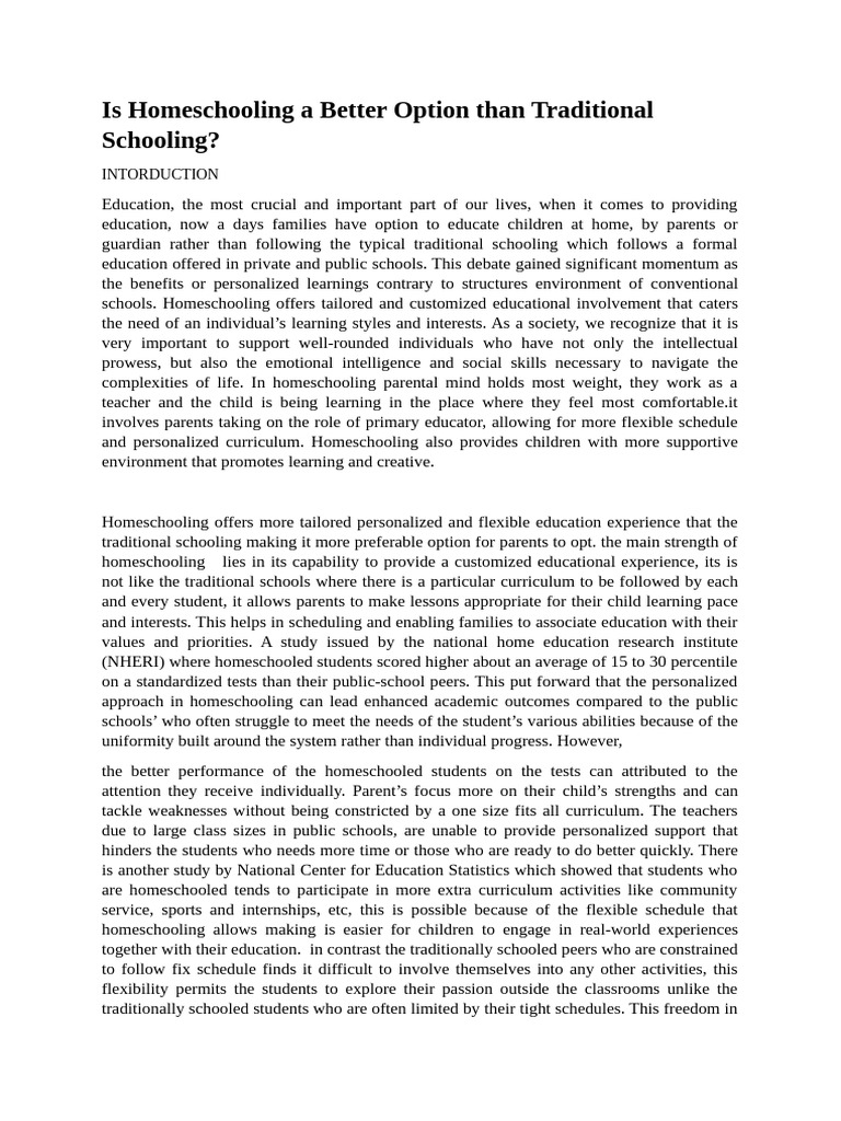 Is Homeschooling A Better Option Than Traditional Schooling | PDF ...
