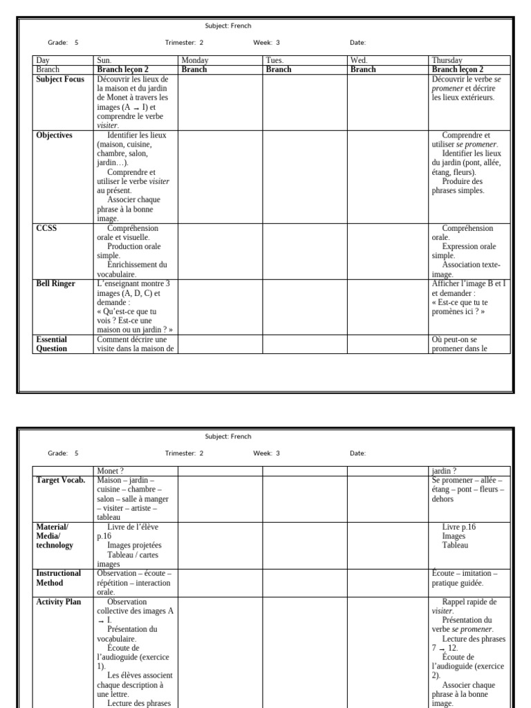 Lesson Plan Gr5 Week 3 | PDF | Linguistique