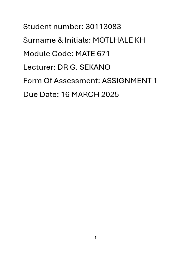 Motlhale KH Mate 671 Assignment 1 Final | PDF | Learning | Teachers