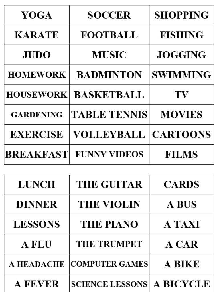 Activities and Hobbies List | PDF