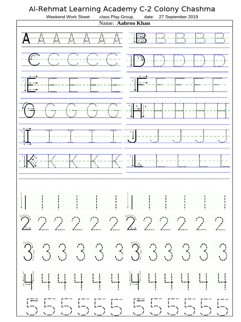 Work Sheet # 17 Weekend Dotted Letters | PDF