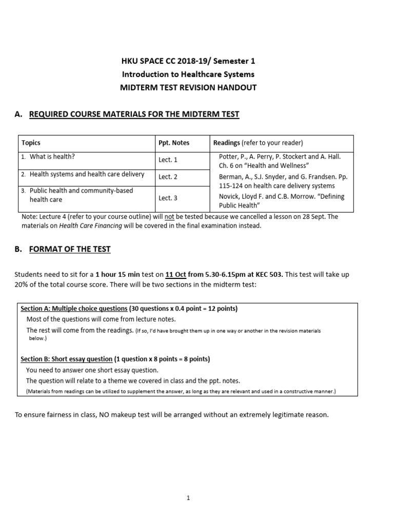 IHS MT Test Revision Handout | PDF | Public Health | Health Care