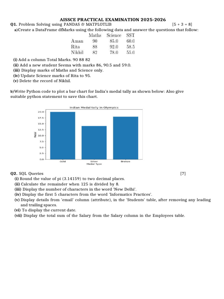 AISSCE 2025-2026: Python & SQL Exam Guide | PDF | Sql | Computer ...