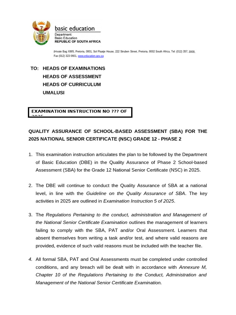 Quality Assurance for 2025 NSC SBA | PDF | Audit | Teachers