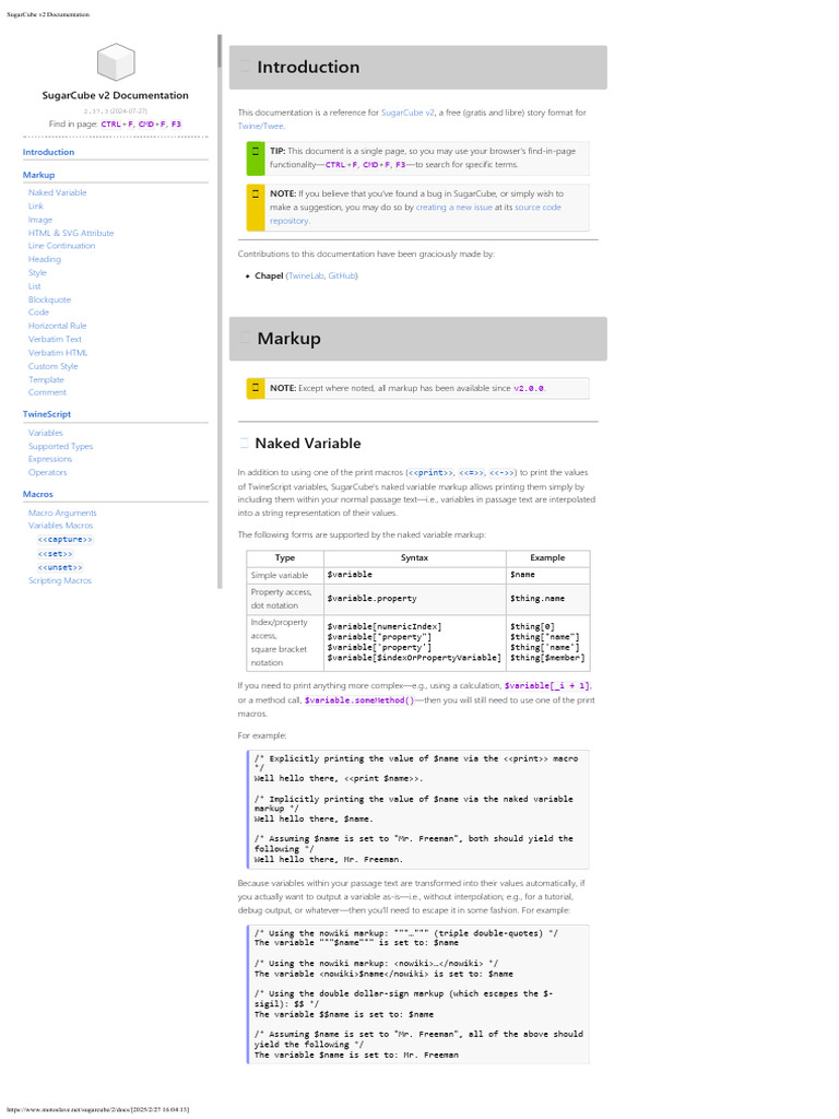 SugarCube v2 User Documentation | PDF | Html Element | Html