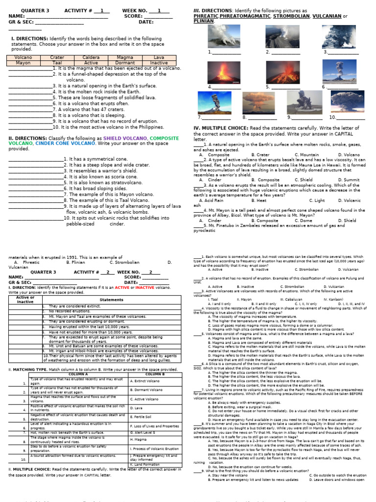 Volcano Activity Worksheet for Students | PDF | Volcano | Geothermal Energy