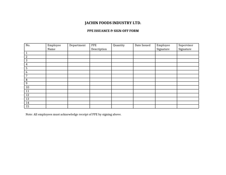 PPE Issuance Signoff Form Landscape | PDF