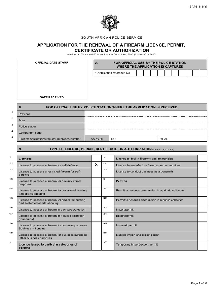 Firearm Licence Renewal Application Form | PDF | Identity Document ...