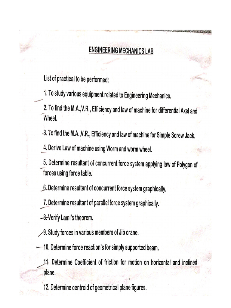 Engineering Mechanics Lab Practical Guide | PDF