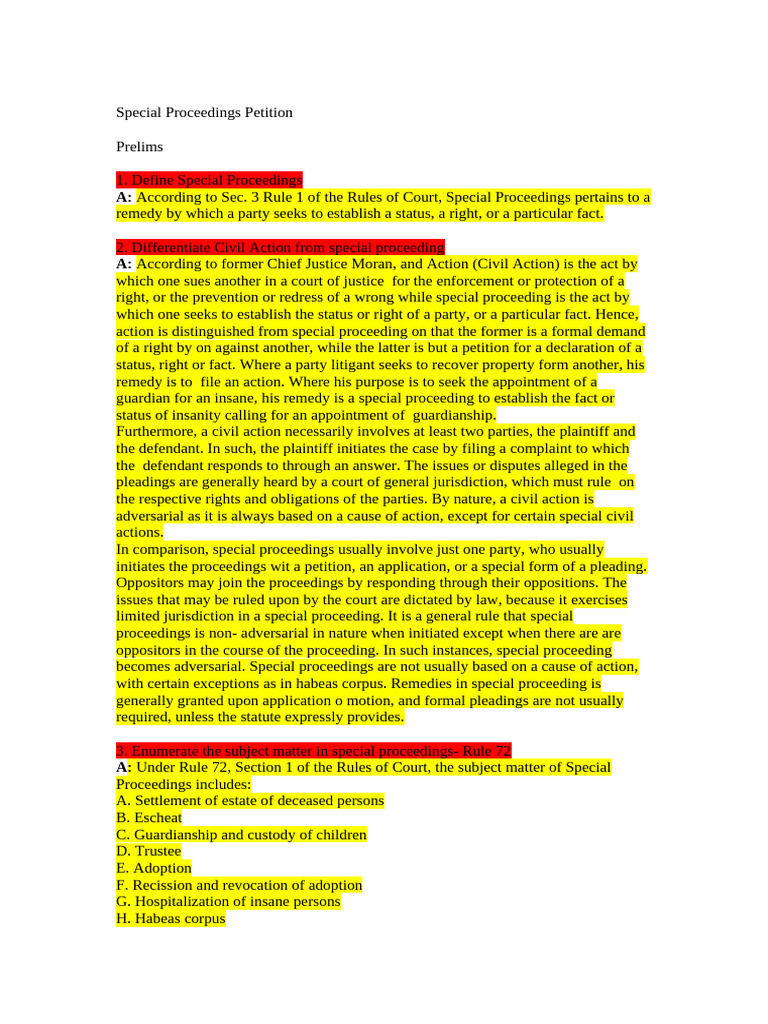 Understanding Special Proceedings in Law | PDF | Will And Testament ...