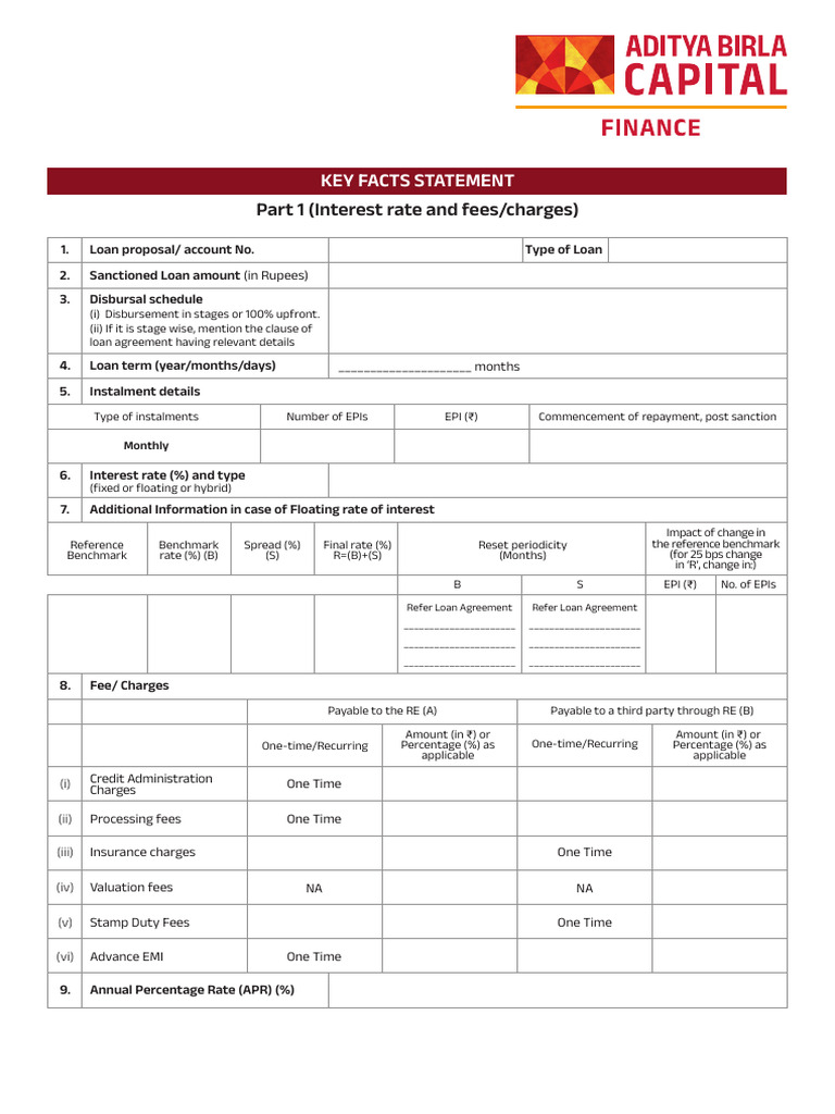Key Facts Statement BIL | PDF | Loans | Annual Percentage Rate