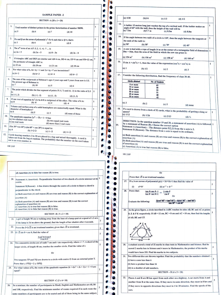 Math Sample Paper with Solutions | PDF | Circle | Sphere