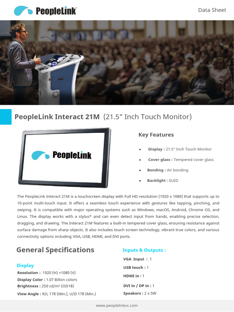 PeopleLink Interact 21M | PDF | Touchscreen | Consumer Electronics
