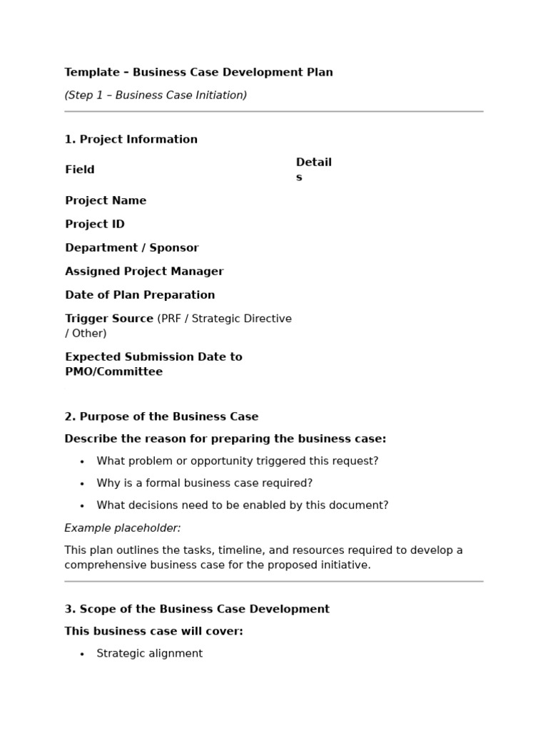 Business Case Development Plan Template | PDF | Risk | Business