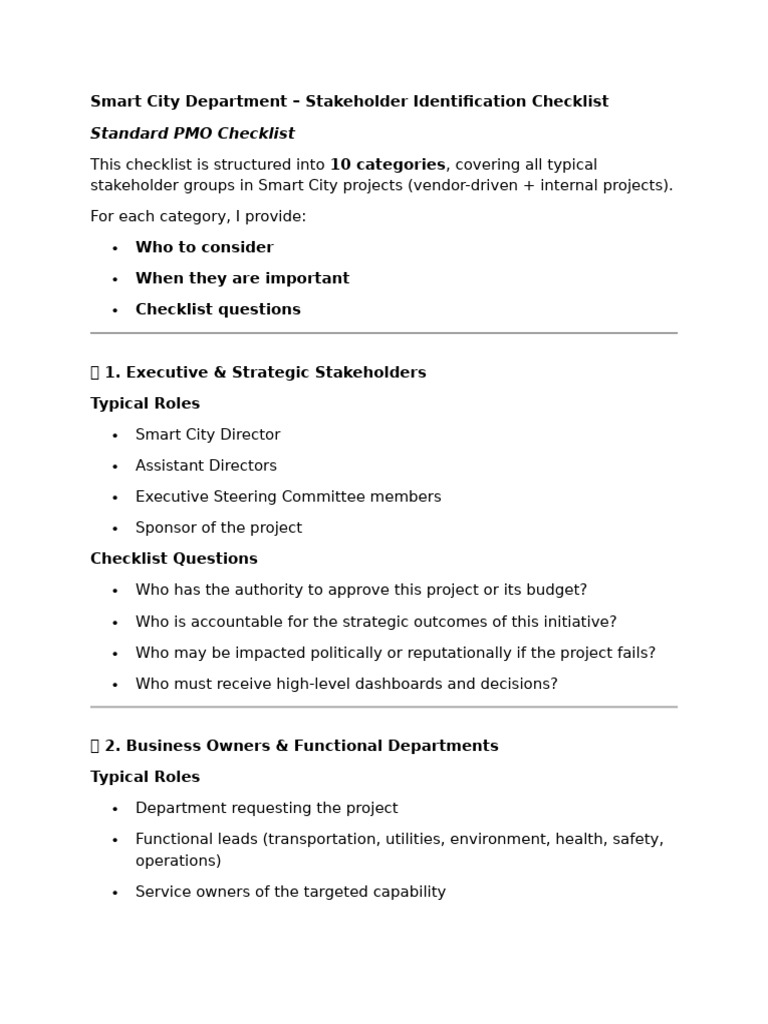 Smart City Stakeholder Checklist Guide | PDF | Internet Of Things ...