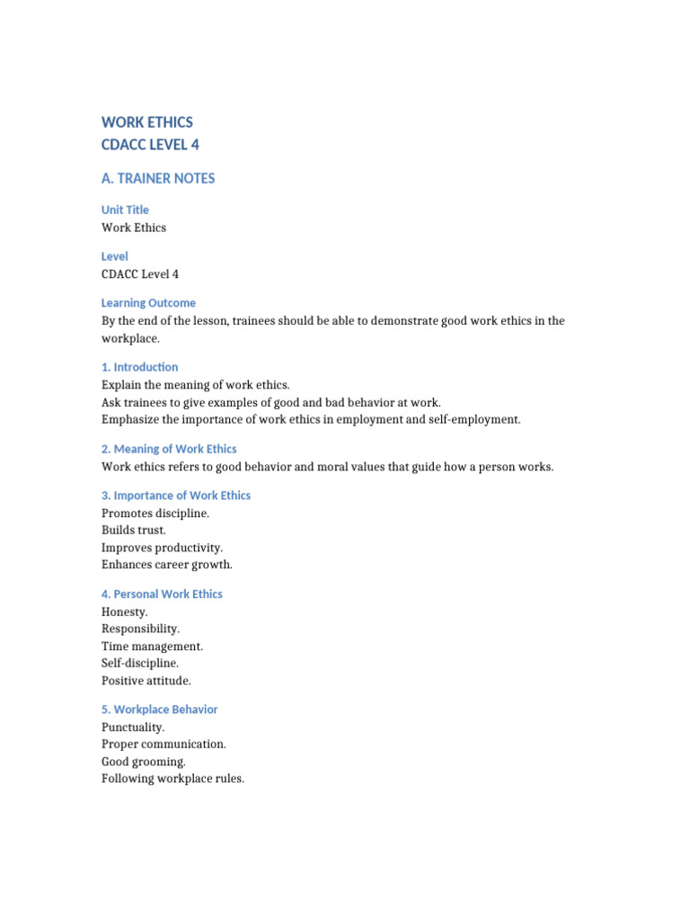 Essential Work Ethics for Success | PDF