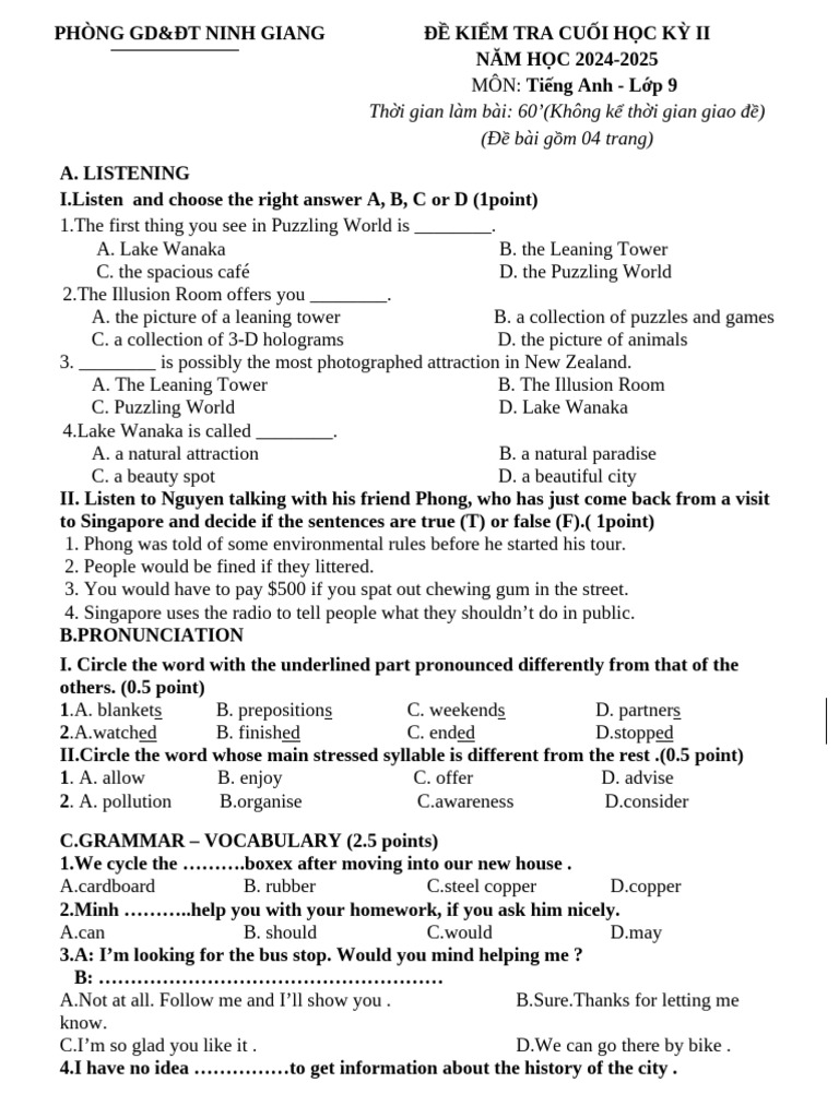 English Test for 9th Grade Students | PDF | Extraterrestrial Life | Habits