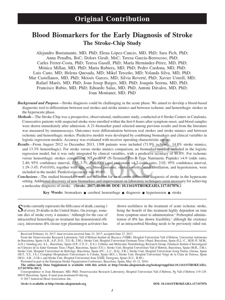Blood Biomarkers for Stroke Diagnosis | PDF | Stroke | Clinical Medicine