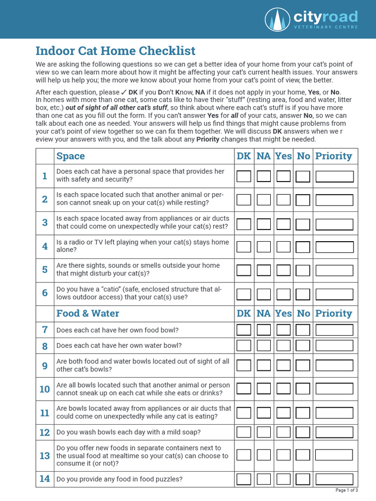 Essential Indoor Cat Care Checklist | PDF | Cats | Zoology