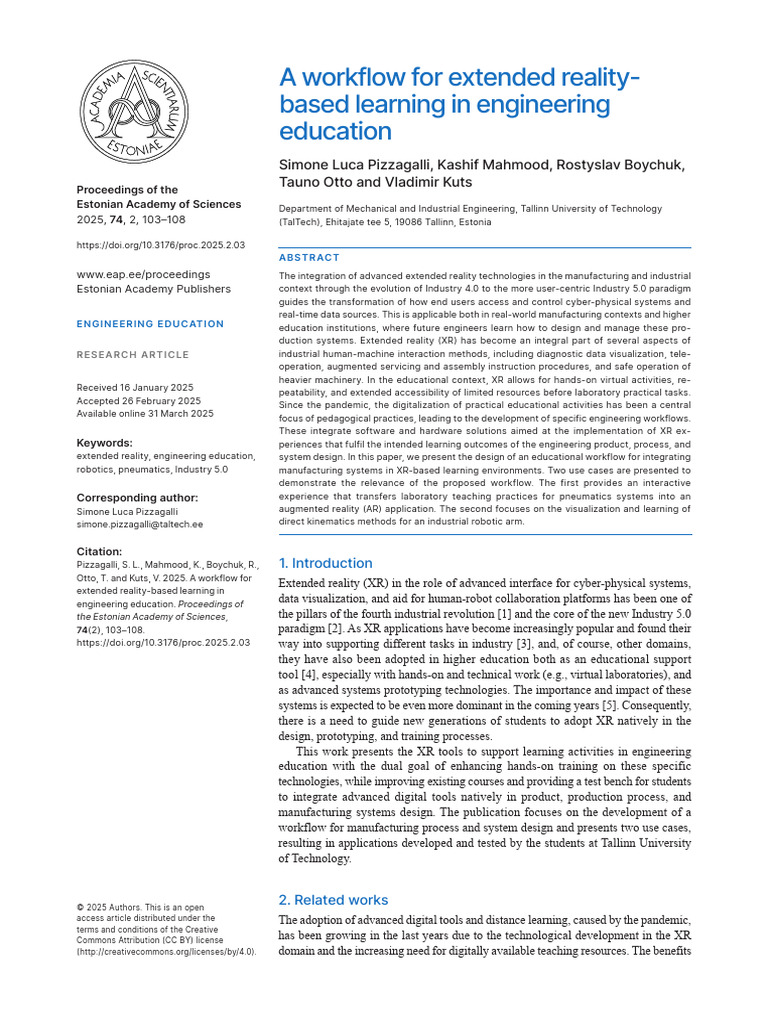 XR Workflow for Engineering Education | PDF | Augmented Reality ...