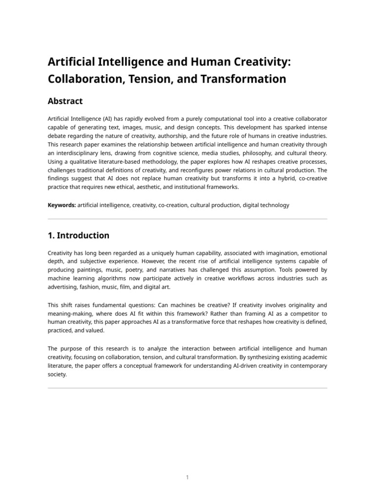 AI's Impact on Human Creativity | PDF | Creativity | Intelligence (AI ...
