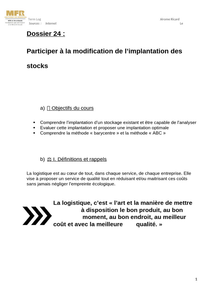 Dossier 24 Modification de L'implantation Des Stocks | PDF | Logistique