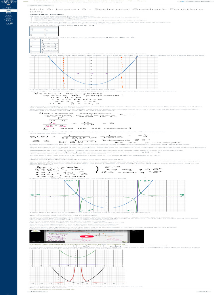 Unit 3, Lesson 3 - Reciprocal Quadratic Functions (2h) MHF4U1 ...