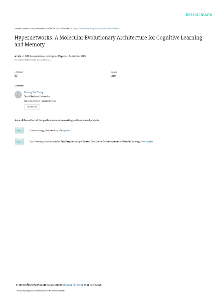 Hypernetworks - A Molecular Evolutionary Architecture For Cognitive ...