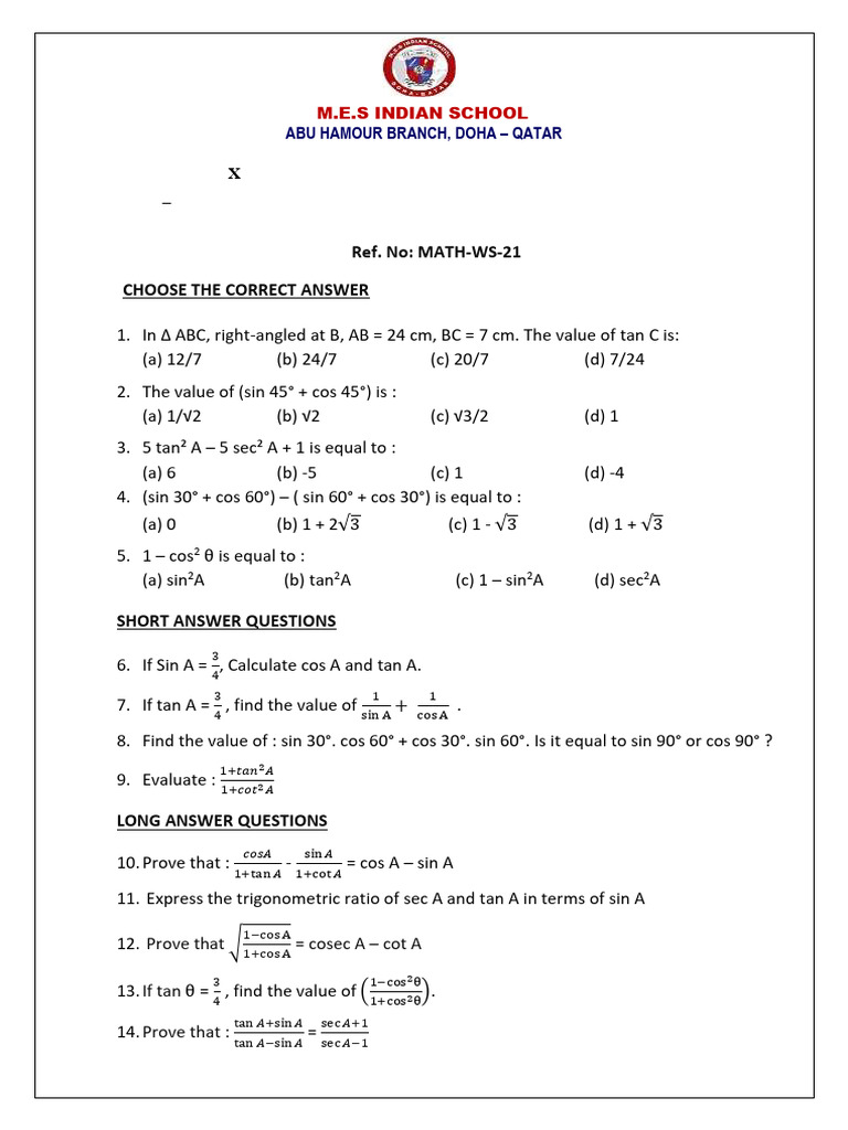 G10MathWorksheet IntroductiontoTrigonometry 1 | PDF | Mathematics ...