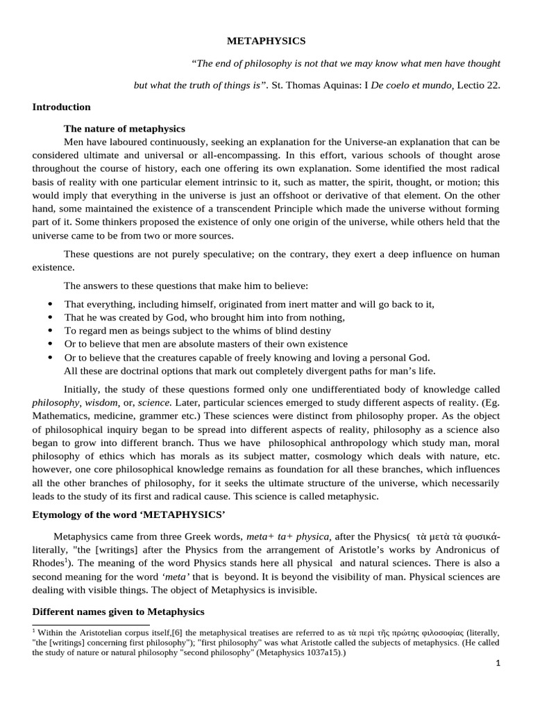 Metaphysics For 3 Philo | PDF | Metaphysics | Existence