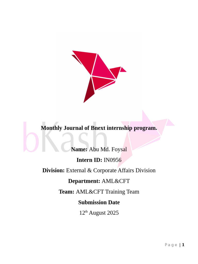 Bnext Internship Monthly Journal: AML&CFT | PDF | Regulatory Compliance