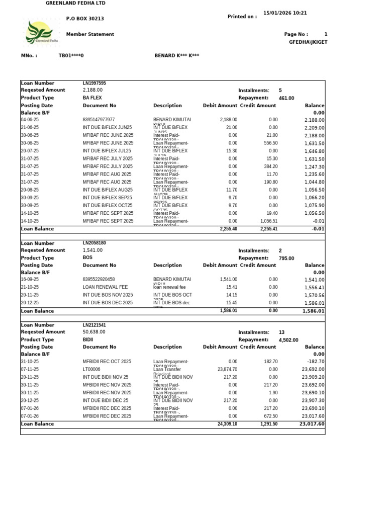 Member Statement2 TB0190330 | PDF | Loans | Personal Finance