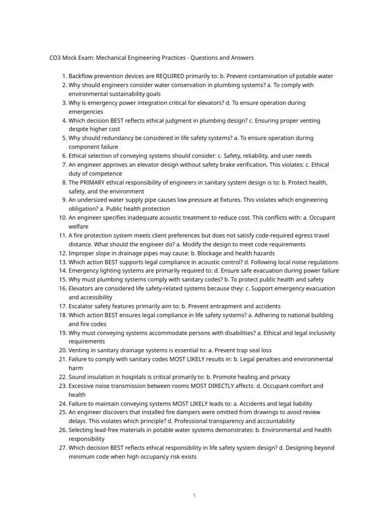 Mechanical Engineering Mock Exam | PDF | Safety | Plumbing