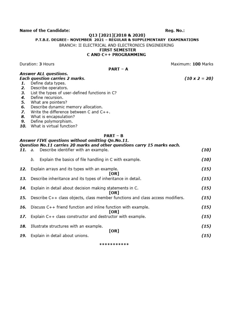 C and C++ Programming Exam Paper | PDF