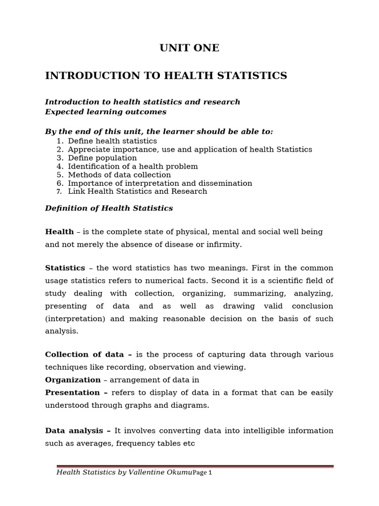 Introduction to Health Statistics Basics | PDF | Sampling (Statistics ...