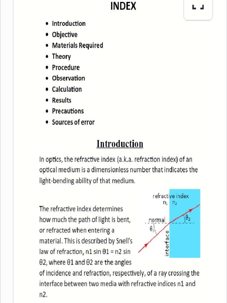 Measure Refractive Index of Water & Oil | PDF | Refractive Index ...
