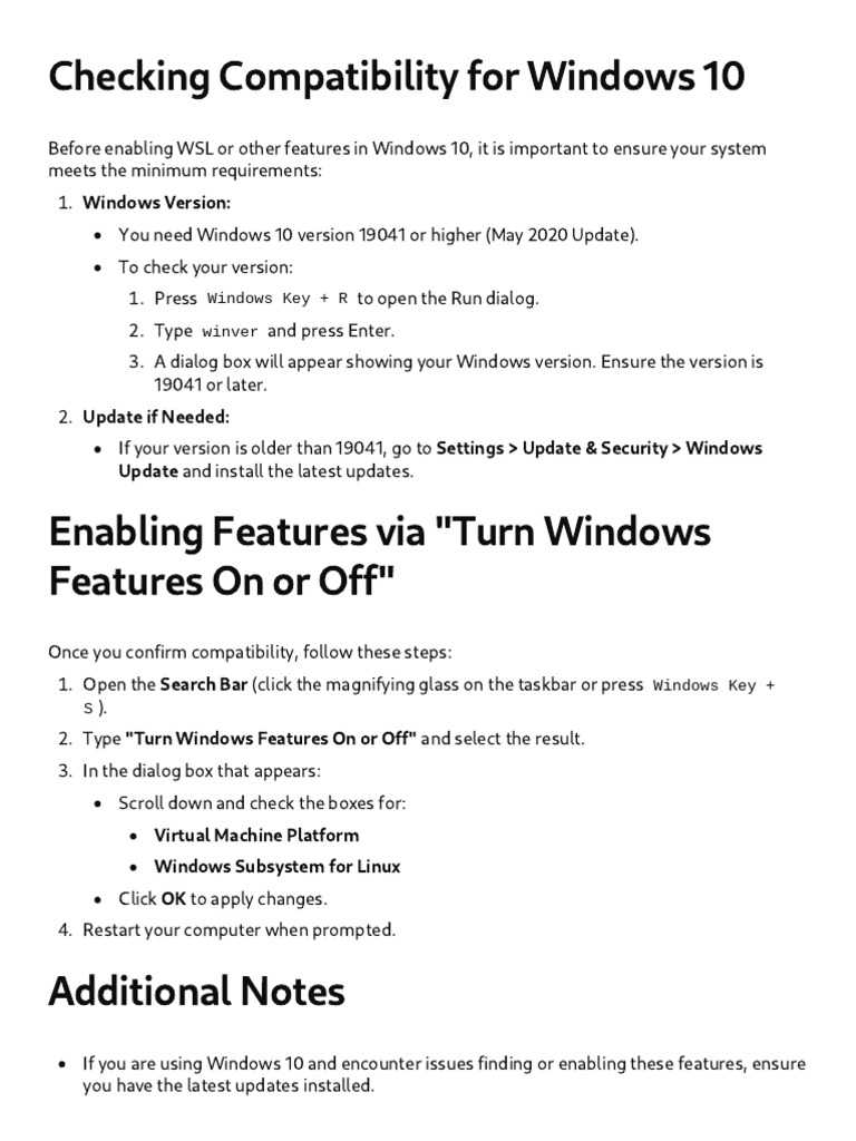 Windows 10 WSL Compatibility Check | PDF