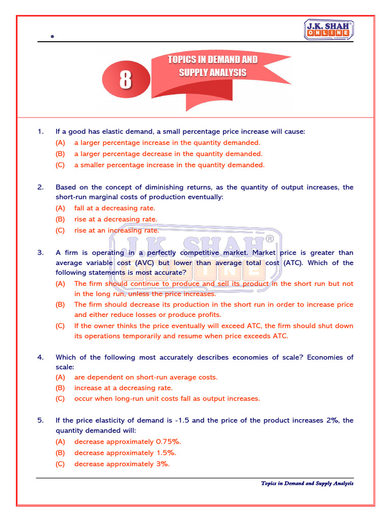 Demand and Supply Analysis Questions | PDF | Elasticity (Economics ...