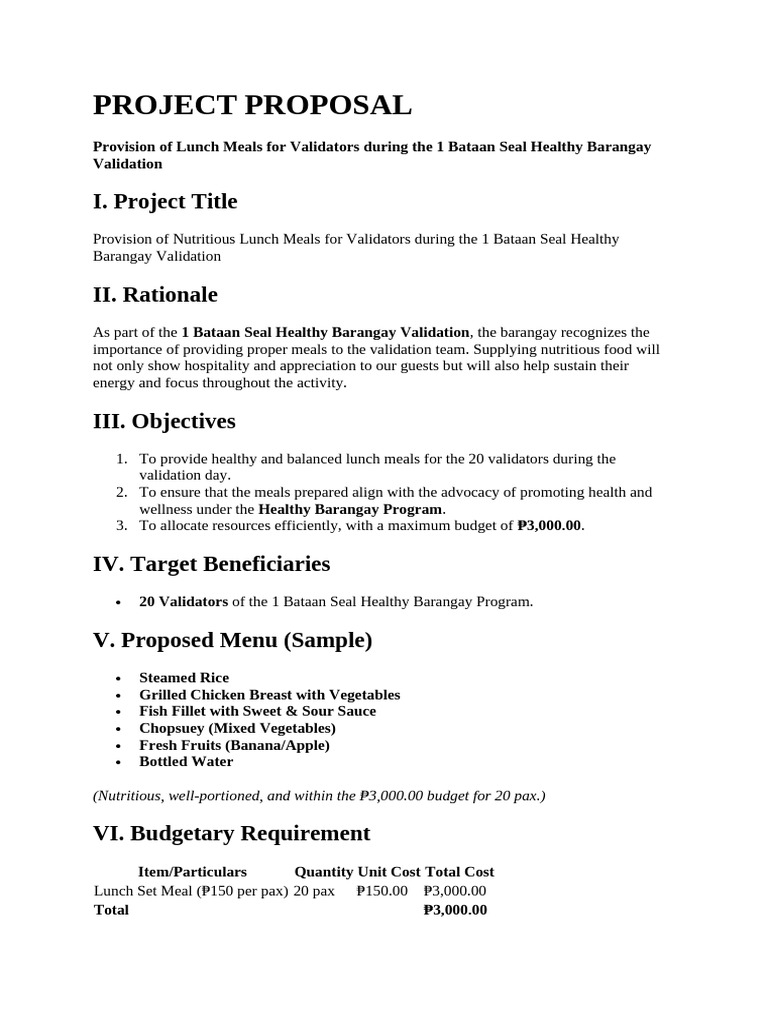Nutritious Lunch Proposal for Validators | PDF | Lunch | Foods