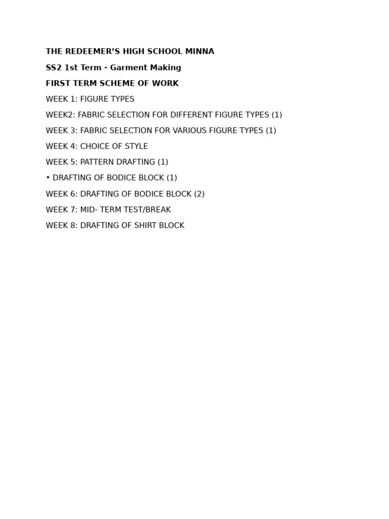 FT Ss Two Garment Making Scheme | PDF