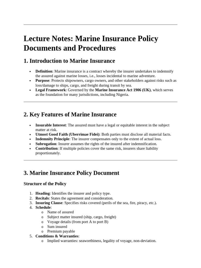 Marine Insurance Policy Overview | PDF | Insurance | Underwriting