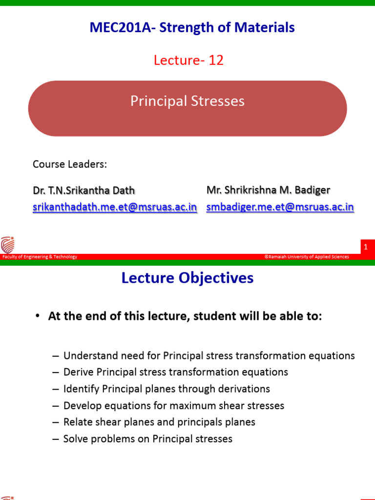Principal Stresses and Shear Stress Analysis | PDF | Stress (Mechanics ...